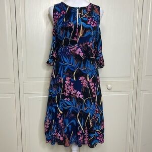 ANTHROPOLOGIE MAEVE Women’s Elia Cold Shoulder Blue Floral Dress Size 8